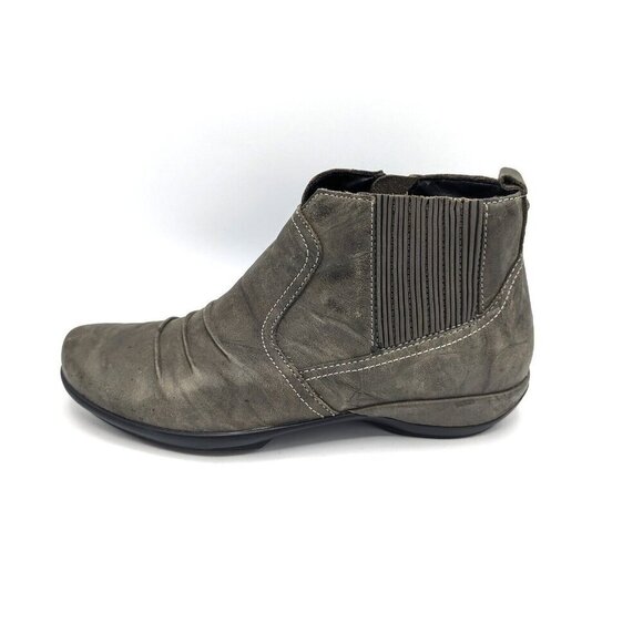 Aetrex Boots Womens 5.5 Kailey Slouchy Side Zip Ankle Bootie Grey Leather Flats - Picture 1 of 7